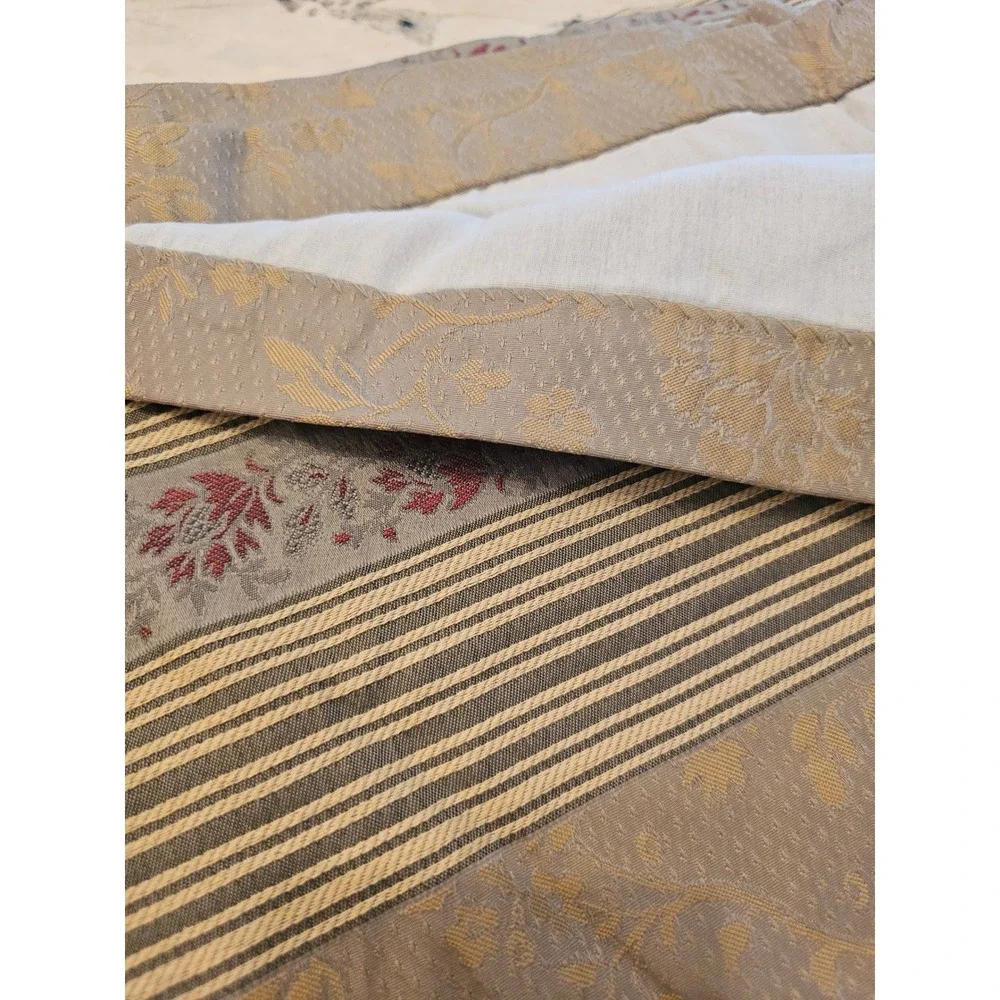 Vintage 90s Wamsutta Lined WindowCurtain Panel 80x84 Floral Damask Striped Taupe